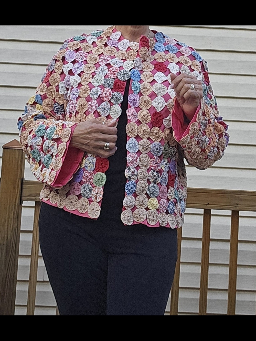 Handmade Multicolor Patchwork Yo-Yo Jacket - Women. One of A Kind